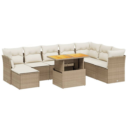 Salon de jardin avec coussins 9 pcs beige résine tressée