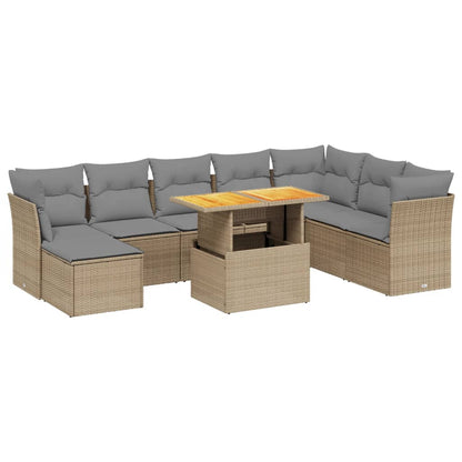 Salon de jardin avec coussins 9 pcs beige résine tressée