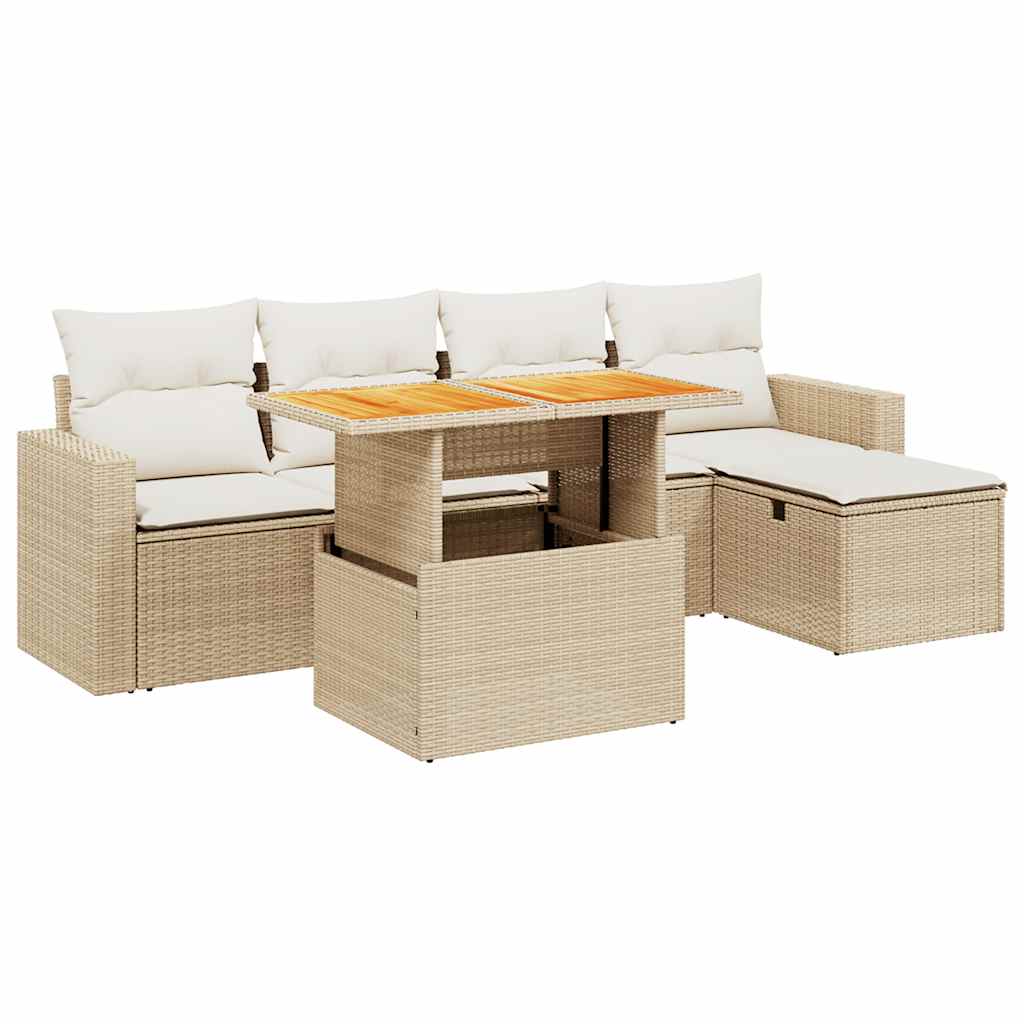 Salon de jardin avec coussins 6 pcs beige résine tressée