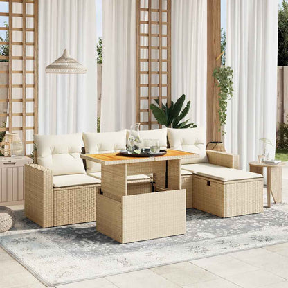 Salon de jardin avec coussins 6 pcs beige résine tressée