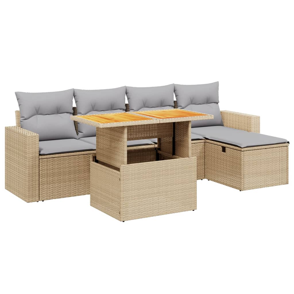 Salon de jardin avec coussins 6 pcs beige résine tressée