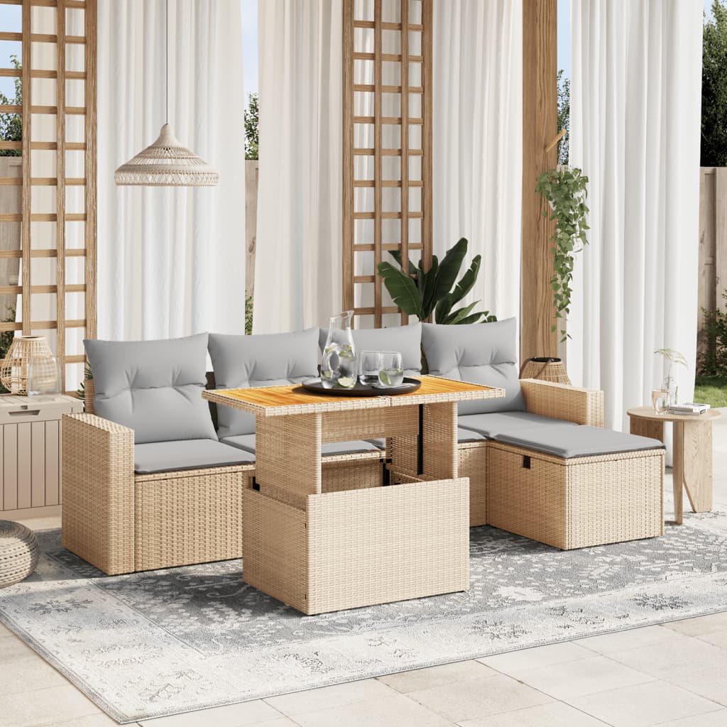 Salon de jardin avec coussins 6 pcs beige résine tressée