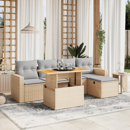 Salon de jardin avec coussins 6 pcs beige résine tressée