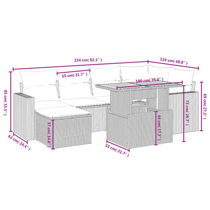 Salon de jardin avec coussins 7 pcs gris résine tressée