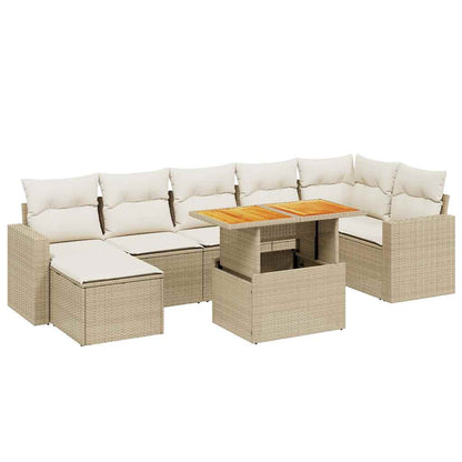 Salon de jardin avec coussins 8 pcs beige résine tressée