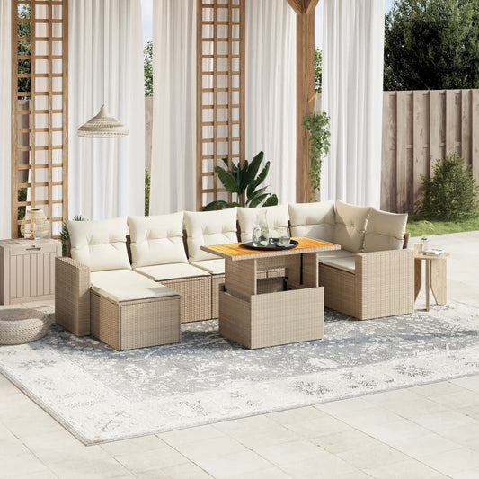 Salon de jardin avec coussins 8 pcs beige résine tressée