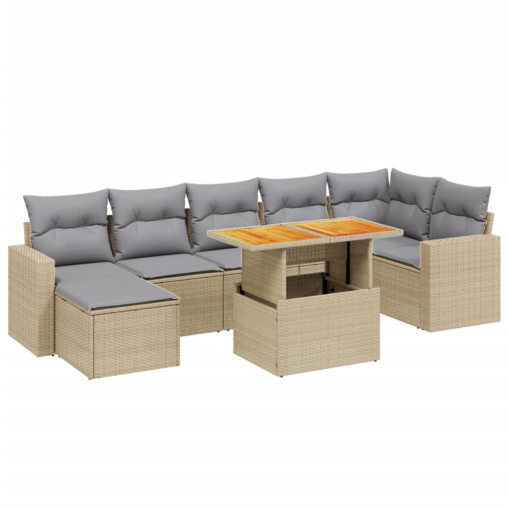 Salon de jardin avec coussins 8 pcs beige résine tressée