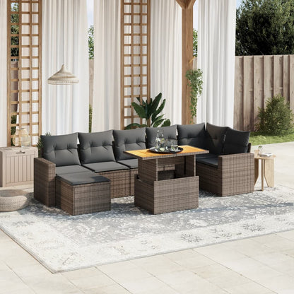 Salon de jardin 8 pcs avec coussins gris résine tressée