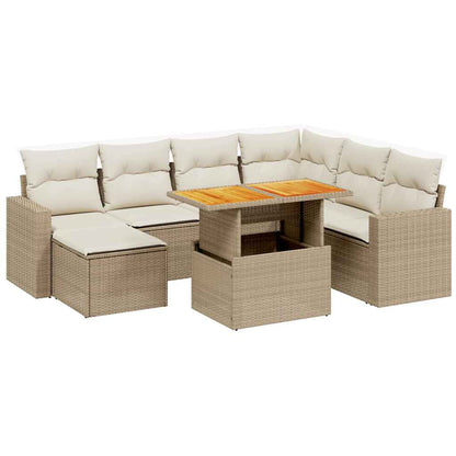 Salon de jardin avec coussins 8 pcs beige résine tressée