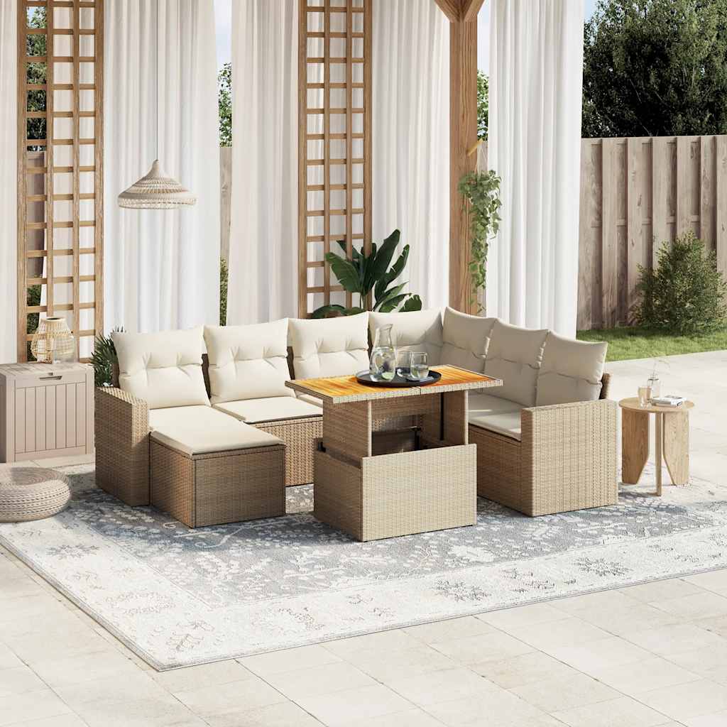 Salon de jardin avec coussins 8 pcs beige résine tressée