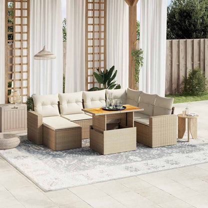 Salon de jardin avec coussins 8 pcs beige résine tressée