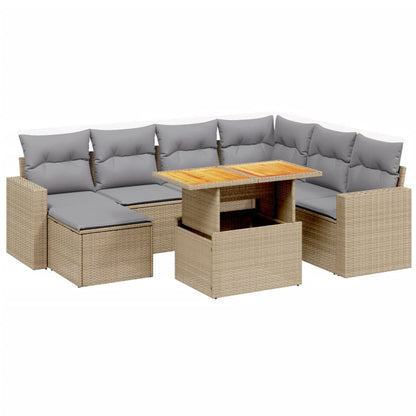 Salon de jardin avec coussins 8 pcs beige résine tressée