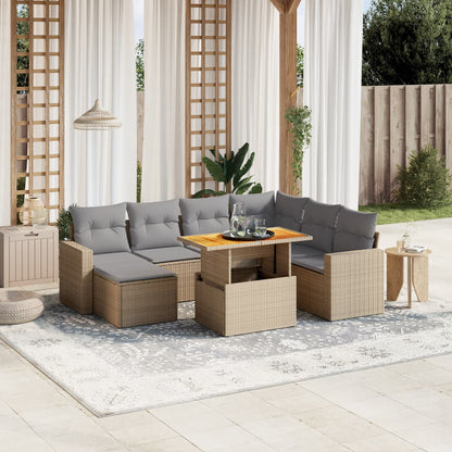 Salon de jardin avec coussins 8 pcs beige résine tressée