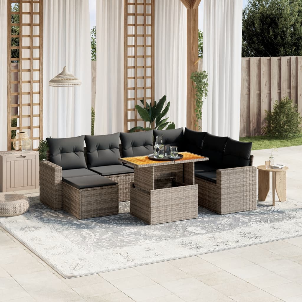 Salon de jardin 8 pcs avec coussins gris résine tressée