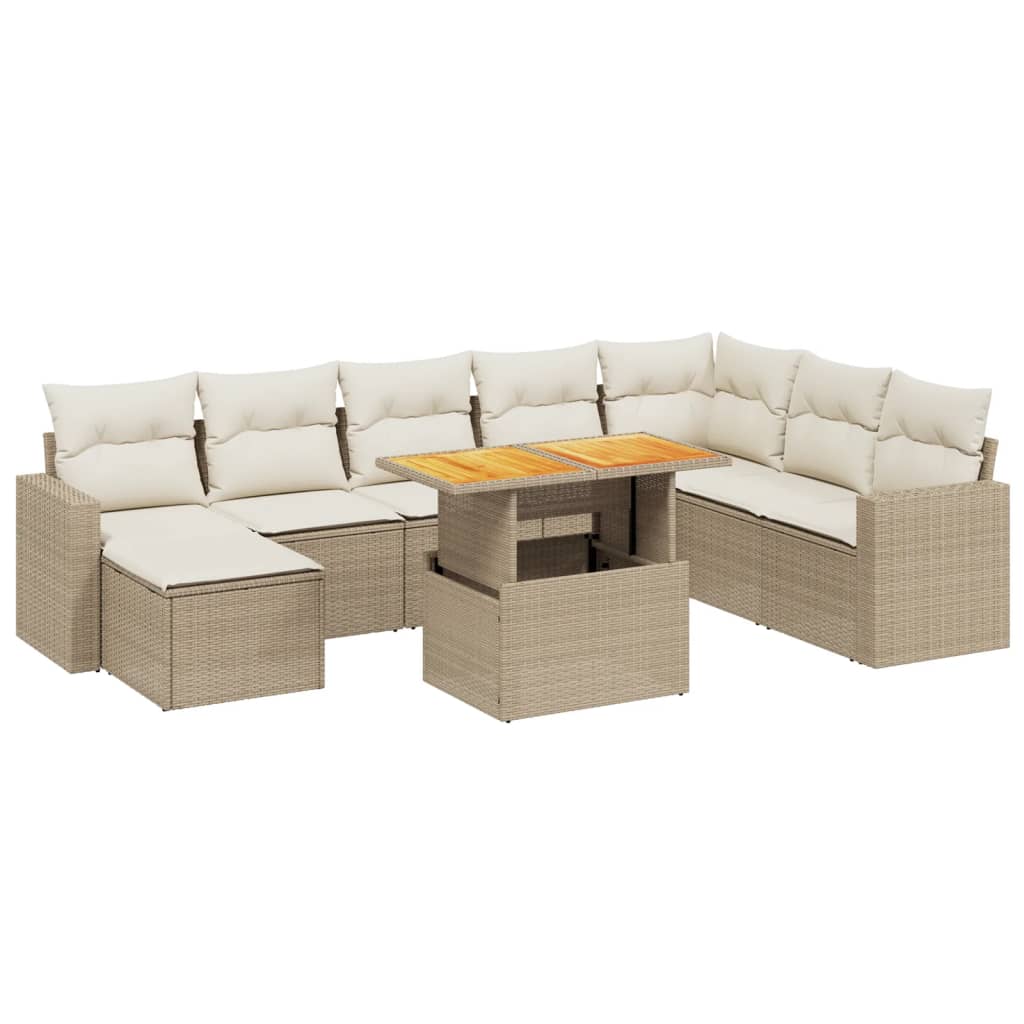 Salon de jardin avec coussins 9 pcs beige résine tressée