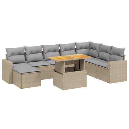 Salon de jardin avec coussins 9 pcs beige résine tressée