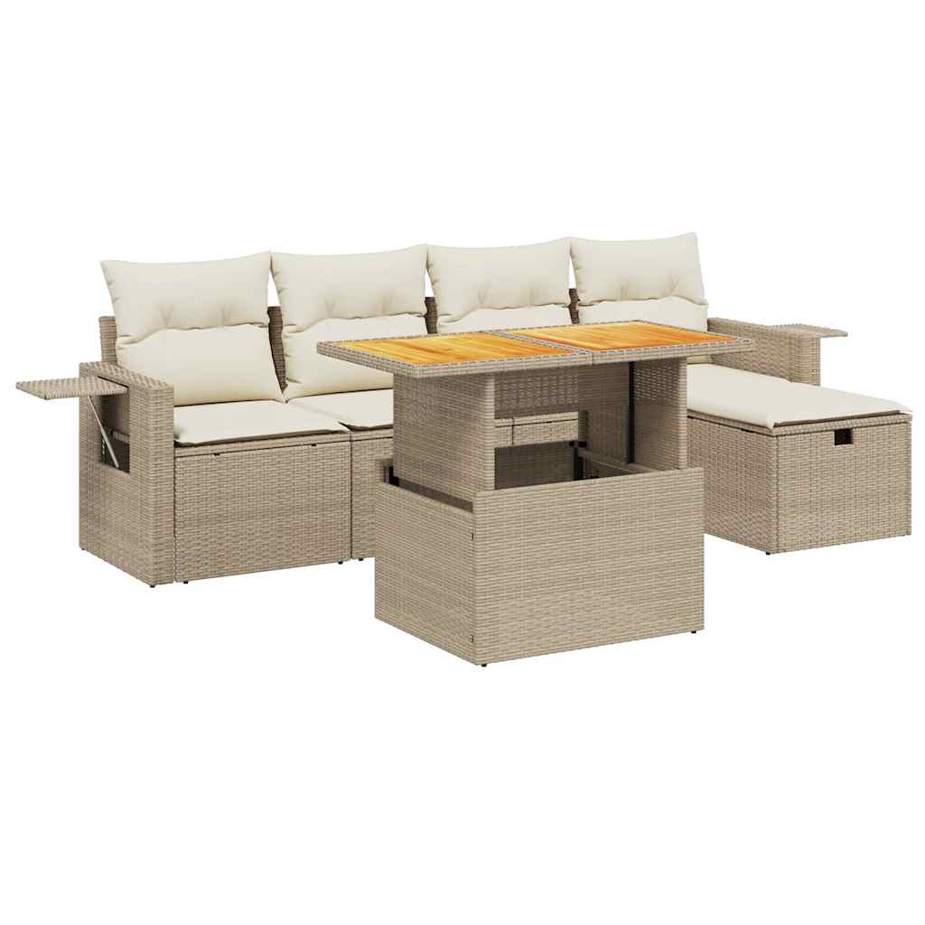 Salon de jardin avec coussins 6 pcs beige résine tressée