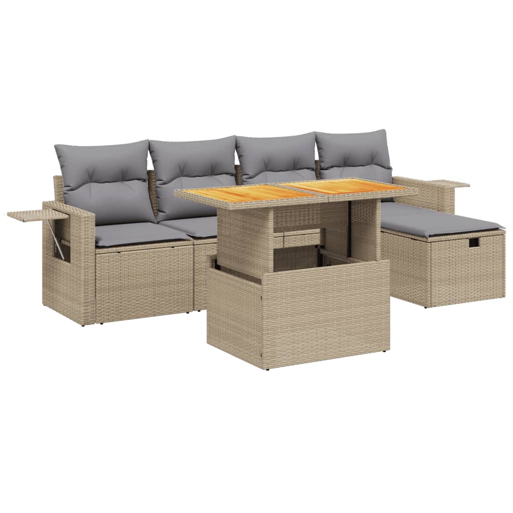 Salon de jardin avec coussins 6 pcs beige résine tressée