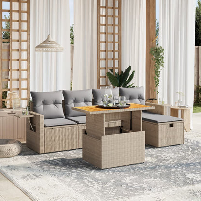 Salon de jardin avec coussins 6 pcs beige résine tressée