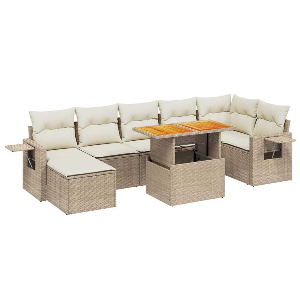 Salon de jardin avec coussins 8 pcs beige résine tressée