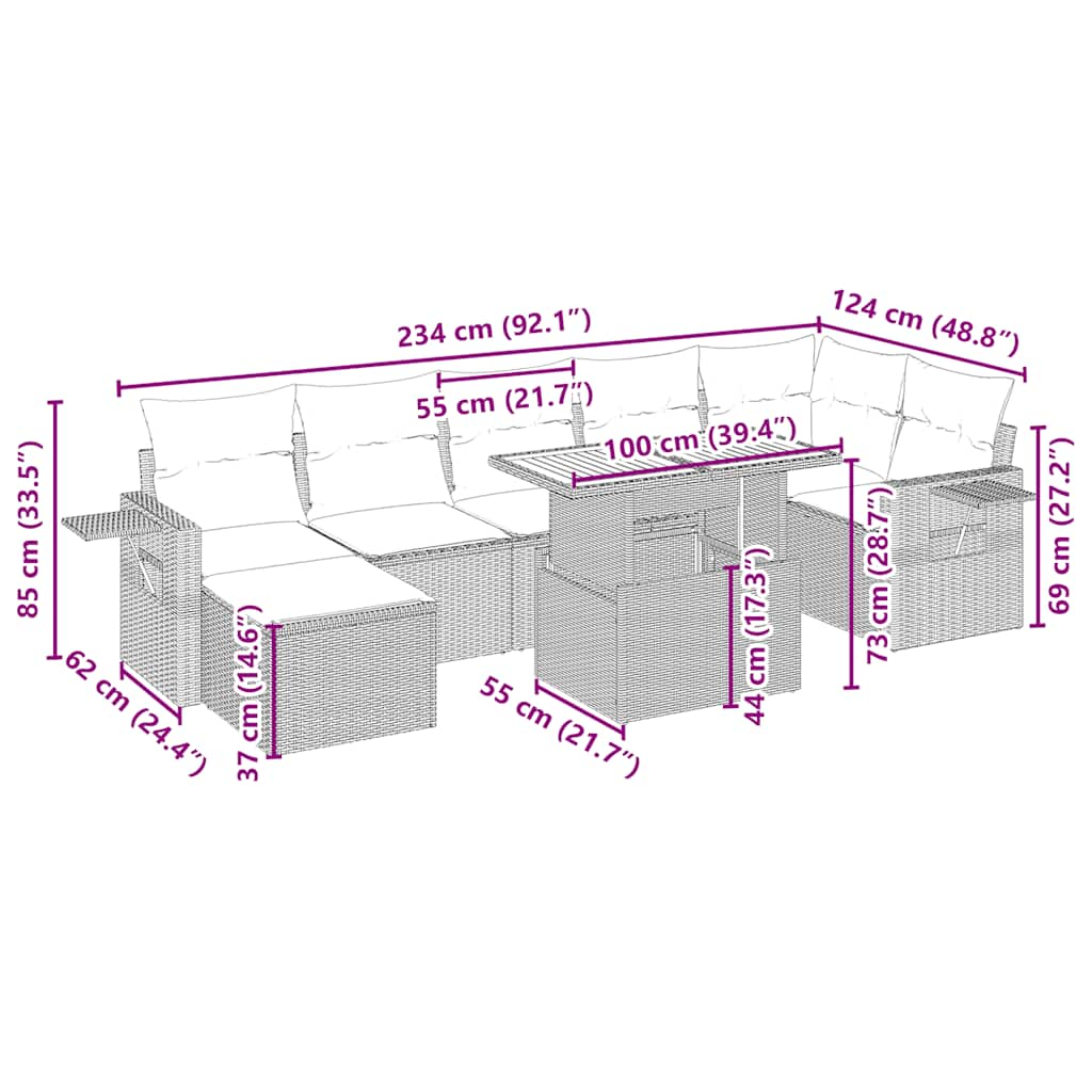 Salon de jardin avec coussins 8 pcs beige résine tressée