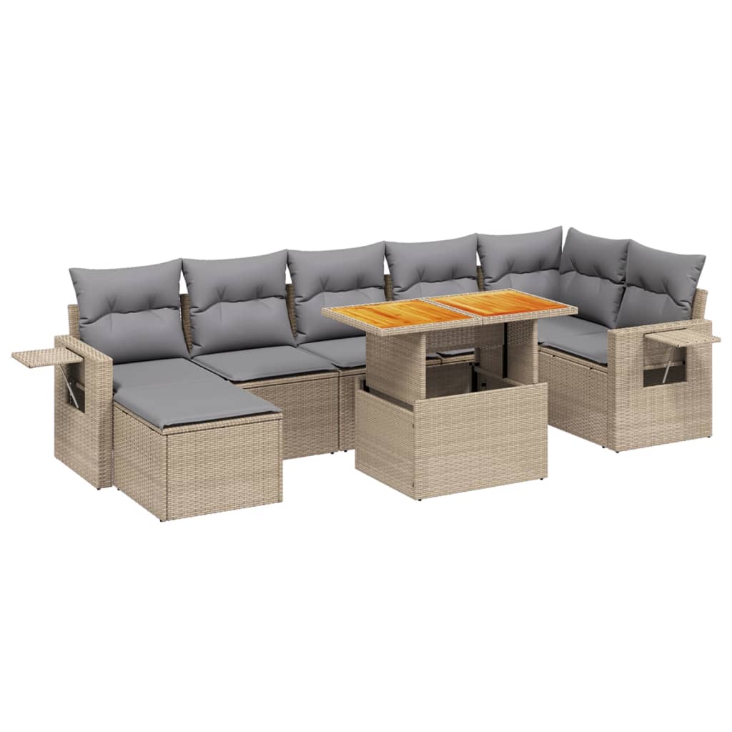 Salon de jardin avec coussins 8 pcs beige résine tressée