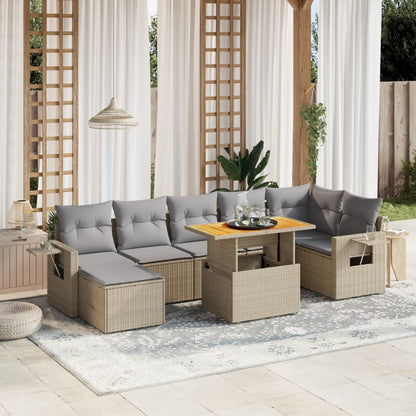 Salon de jardin avec coussins 8 pcs beige résine tressée