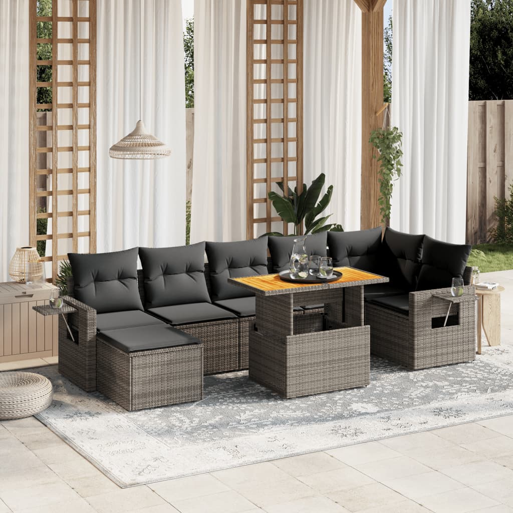 Salon de jardin 8 pcs avec coussins gris résine tressée