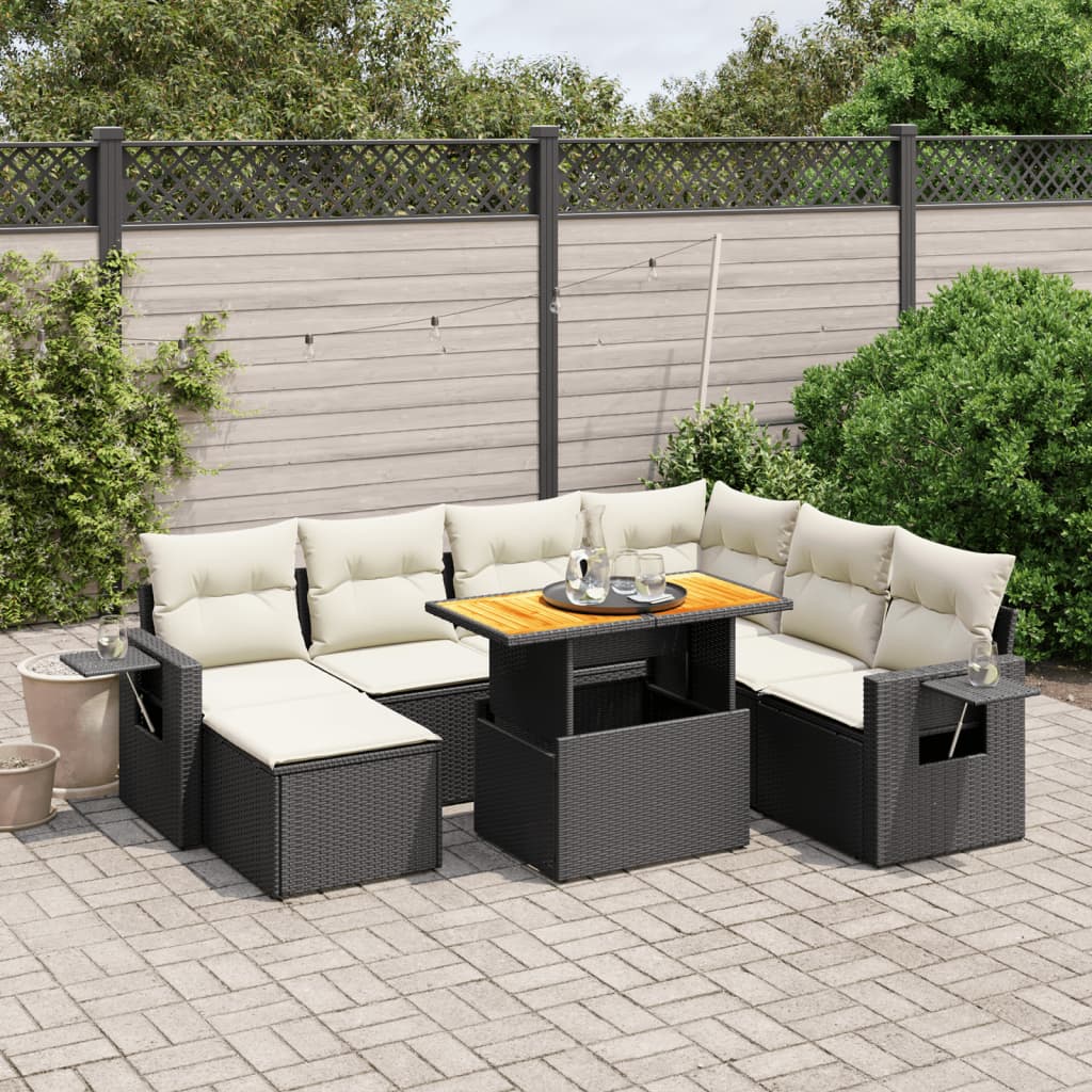 Salon de jardin 8 pcs avec coussins noir résine tressée