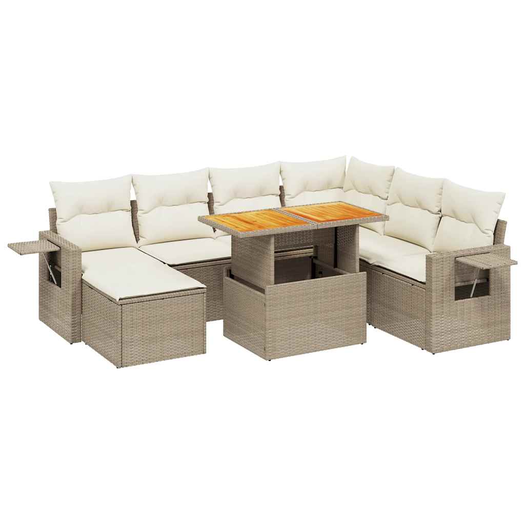 Salon de jardin avec coussins 8 pcs beige résine tressée