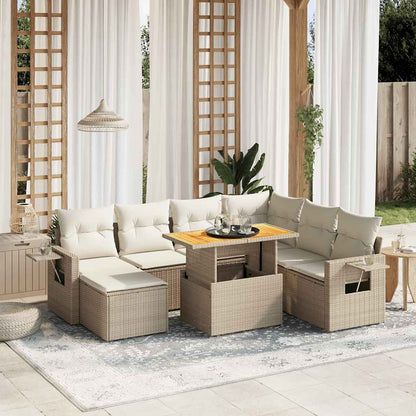 Salon de jardin avec coussins 8 pcs beige résine tressée