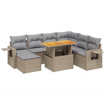 Salon de jardin avec coussins 8 pcs beige résine tressée