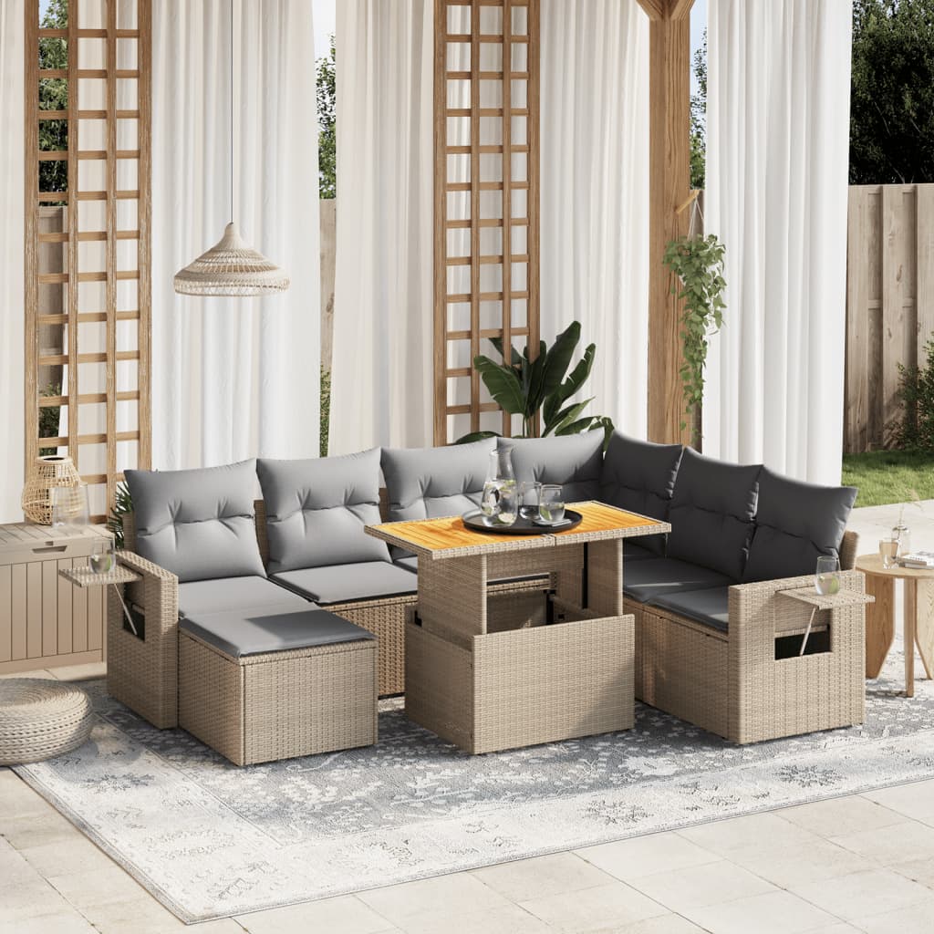 Salon de jardin avec coussins 8 pcs beige résine tressée