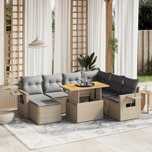 Salon de jardin avec coussins 8 pcs beige résine tressée