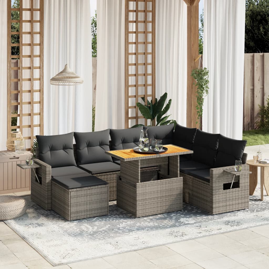 Salon de jardin 8 pcs avec coussins gris résine tressée