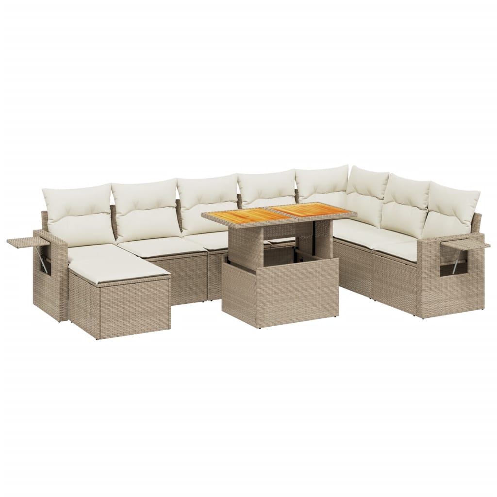 Salon de jardin avec coussins 9 pcs beige résine tressée