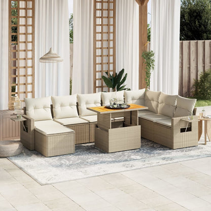 Salon de jardin avec coussins 9 pcs beige résine tressée