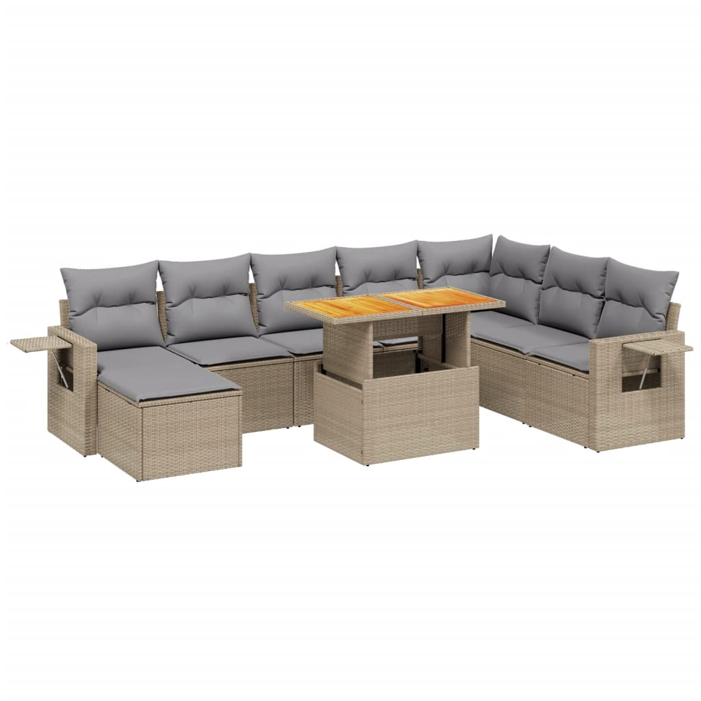 Salon de jardin avec coussins 9 pcs beige résine tressée