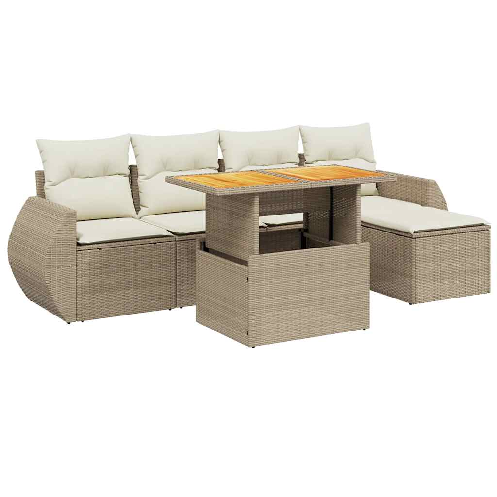 Salon de jardin avec coussins 6 pcs beige résine tressée