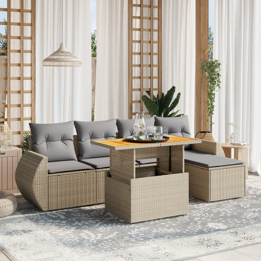 Salon de jardin avec coussins 6 pcs beige résine tressée