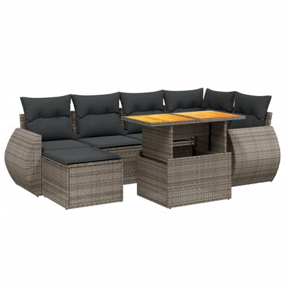 Salon de jardin avec coussins 7 pcs gris résine tressée