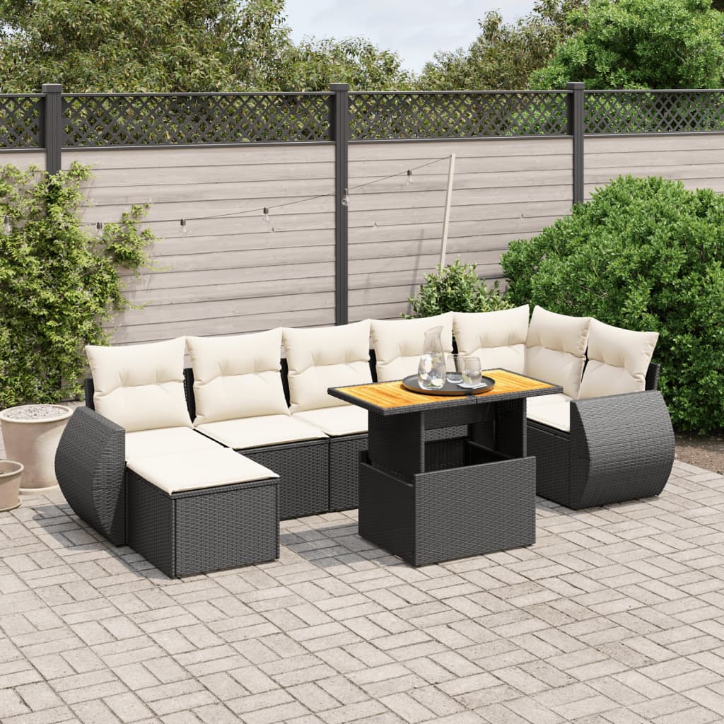 Salon de jardin 8 pcs avec coussins noir résine tressée