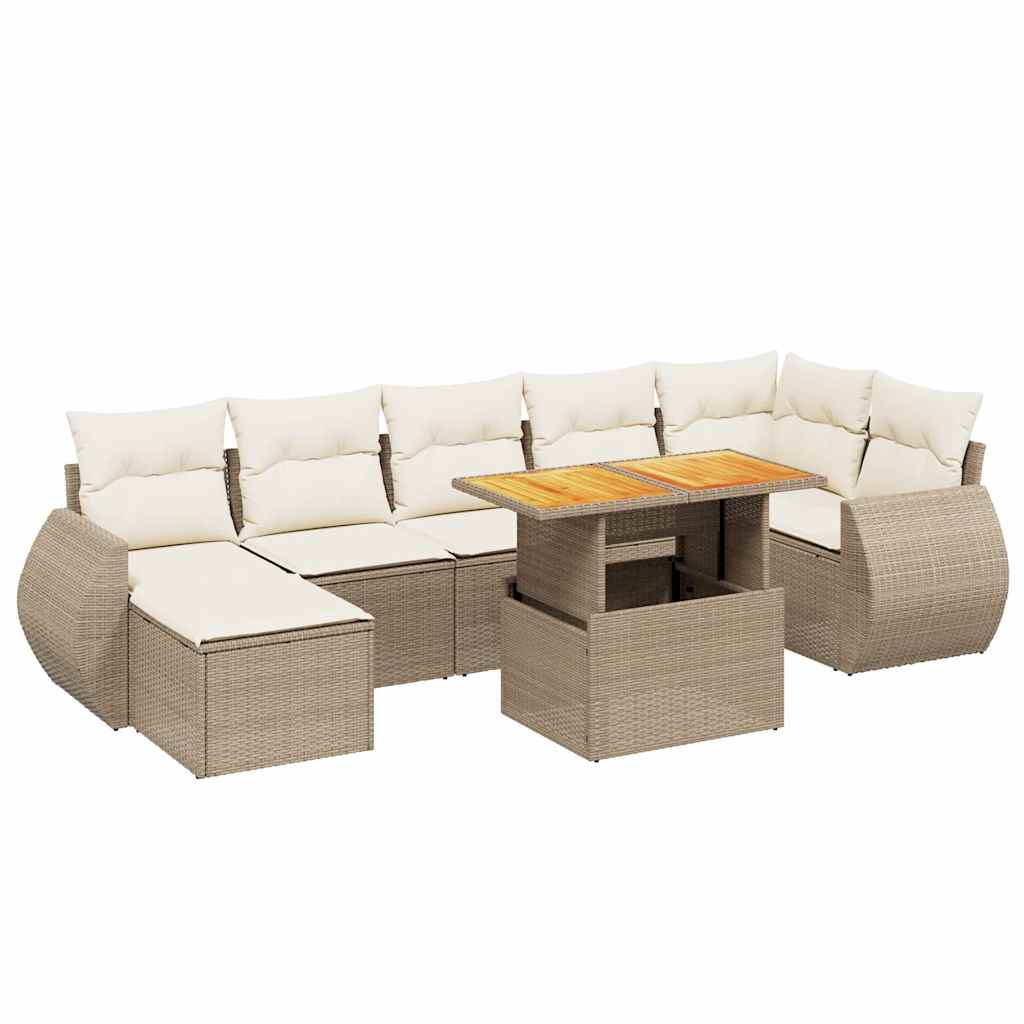 Salon de jardin avec coussins 8 pcs beige résine tressée