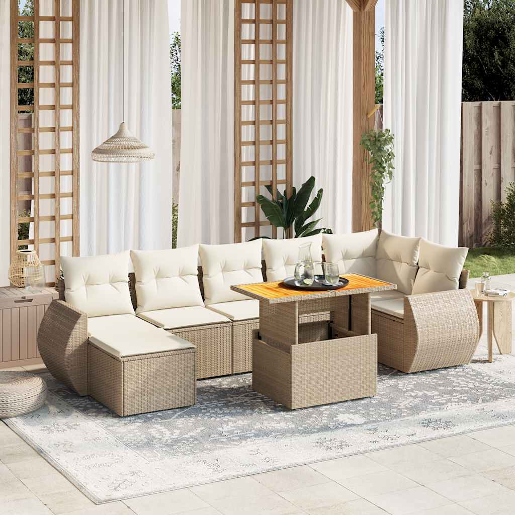 Salon de jardin avec coussins 8 pcs beige résine tressée