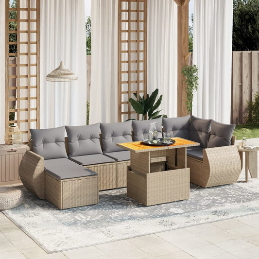 Salon de jardin avec coussins 8 pcs beige résine tressée