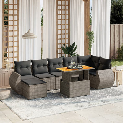 Salon de jardin 8 pcs avec coussins gris résine tressée