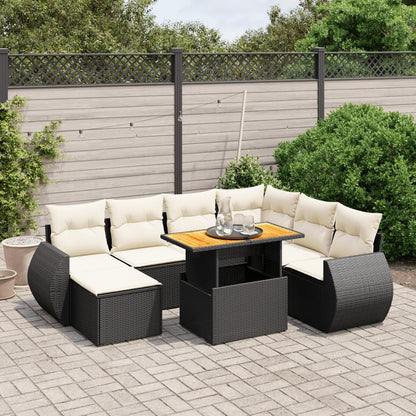 Salon de jardin 8 pcs avec coussins noir résine tressée