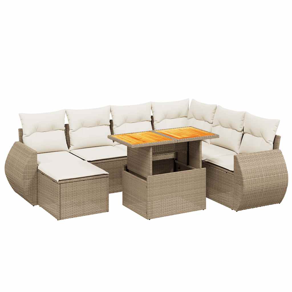 Salon de jardin avec coussins 8 pcs beige résine tressée