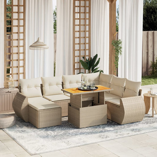 Salon de jardin avec coussins 8 pcs beige résine tressée