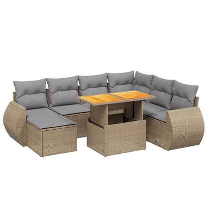 Salon de jardin avec coussins 8 pcs beige résine tressée